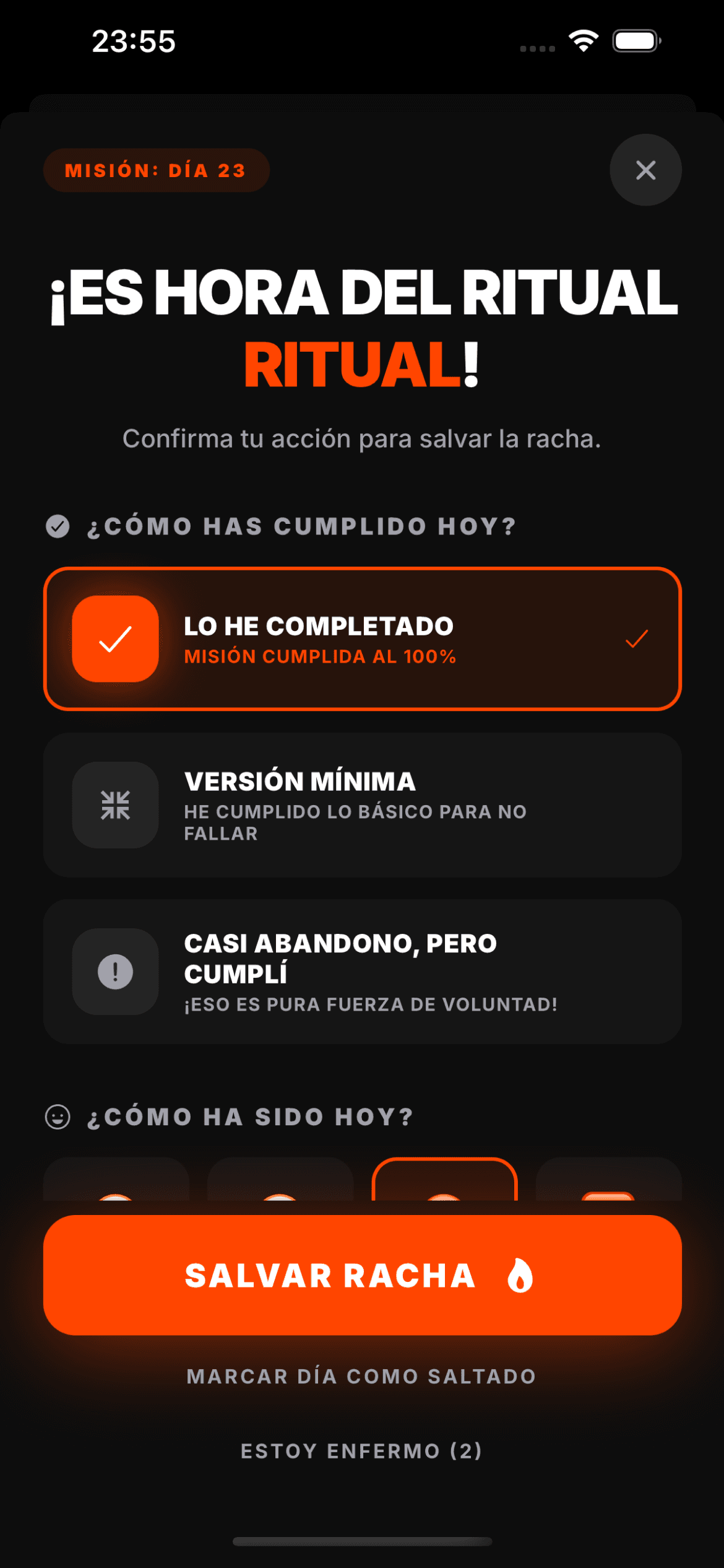 Check-in + celebración