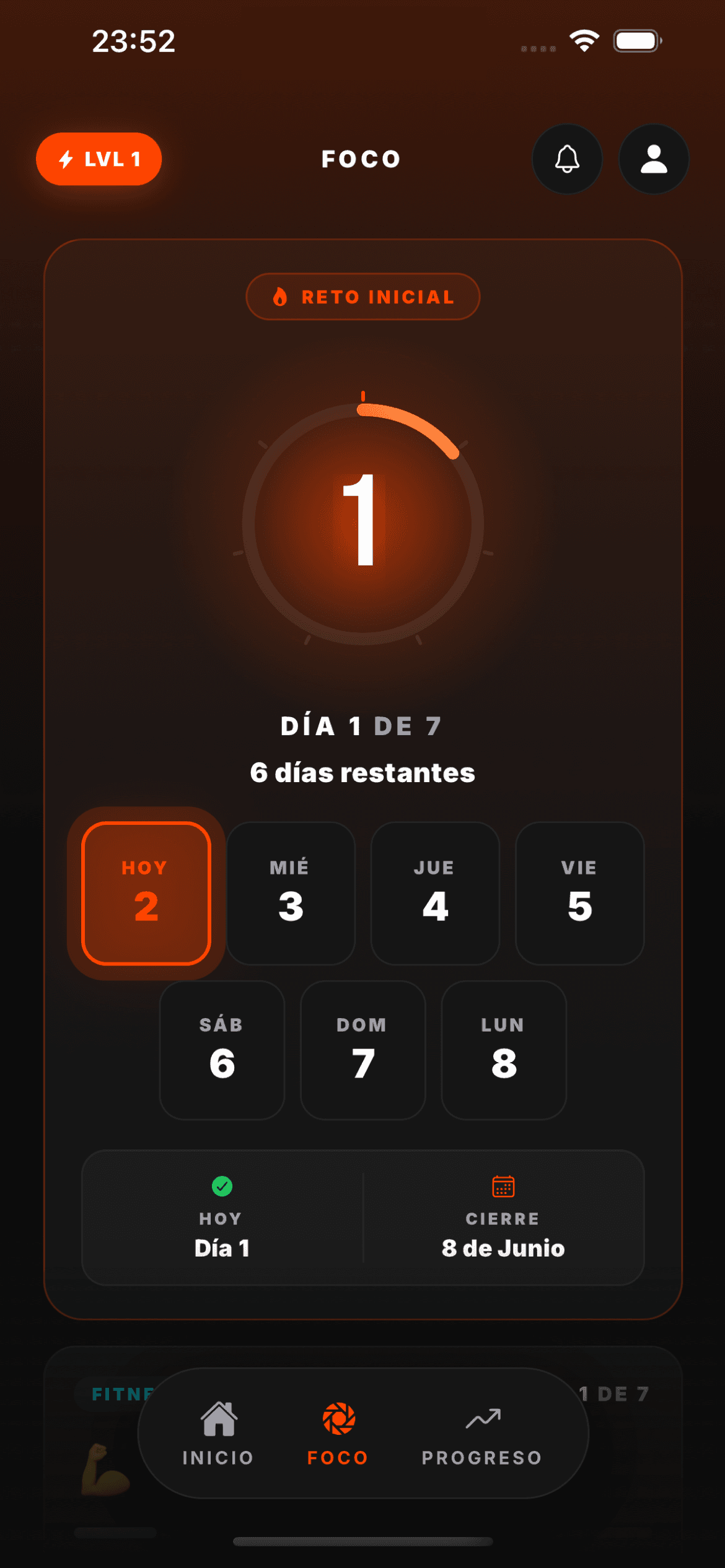 Modo foco · reto 7 días