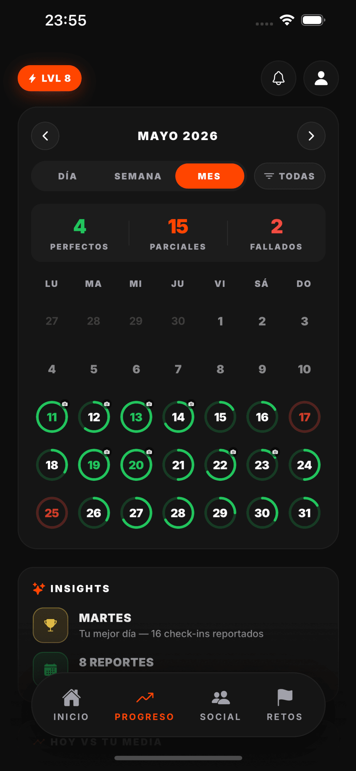 Progreso · calendario