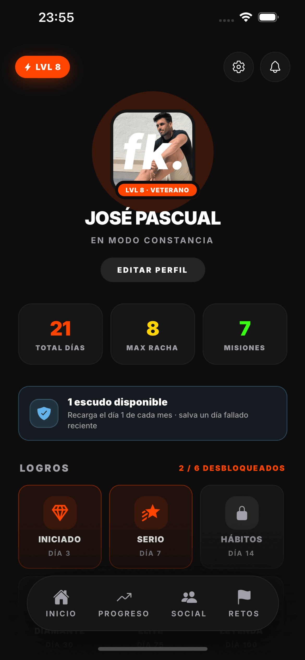 Perfil · badges · nivel